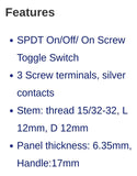 SPST On/Off Screw Toggle Switch 3 Screw Terminals 12/24V Dualvoltage 5584-02