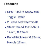 SPST On/Off Screw Mini Toggle Switch 2 Brass Screw Terminals 12/24V Dual 5514-01