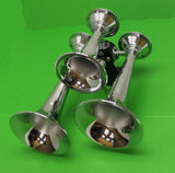 Air Train Horn 3 Trumpet Chrome with Support Bracket Peterbilt Kenworth Mack FL