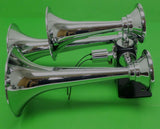 Air Train Horn 3 Trumpet Chrome with Support Bracket Peterbilt Kenworth Mack FL