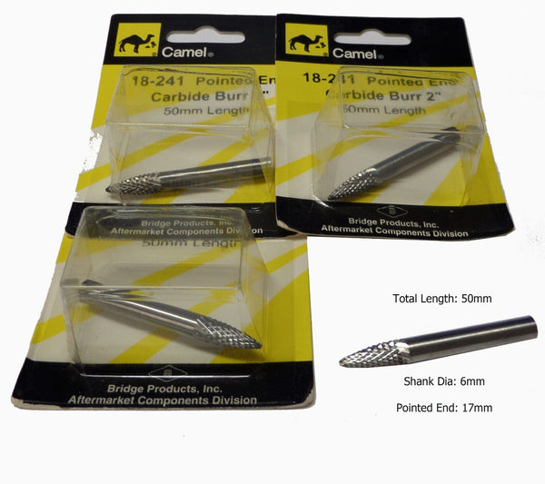 5 pcs 18-241 Pointed end Carbide Burr 50mm Length Pointed End 17mm Shank Dia 6mm