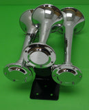 Air Train Horn 3 Trumpet Chrome with Support Bracket Peterbilt Kenworth Mack FL