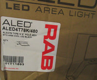 RAB ALED 4T78K/480 Type IV 8" Pole Mount Black Arm LED Area Lights Cool 480V 81W