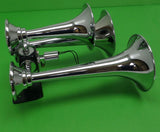 Air Train Horn 3 Trumpet Chrome with Support Bracket Peterbilt Kenworth Mack FL